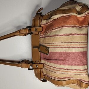 Etienne Aigner Tan and Cream Striped Satchel